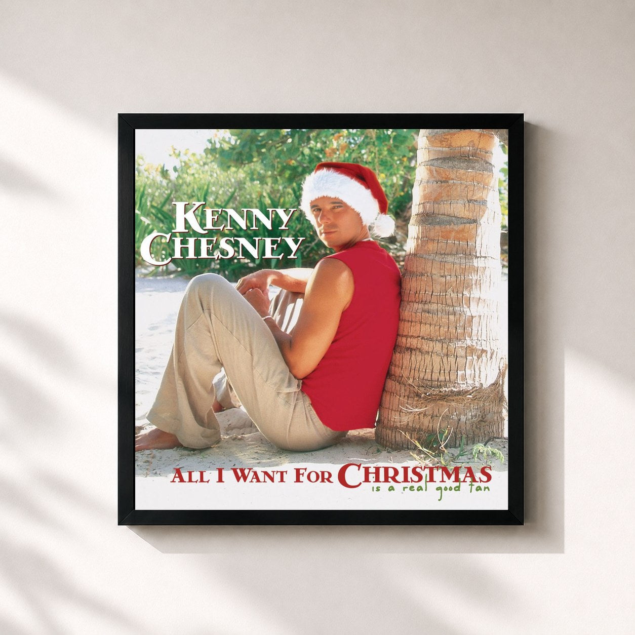 #noir Tableau carré de l'album All I Want For Christmas Is A Real Good Tan de Kenny Chesney, cadre noir 32x32 cm