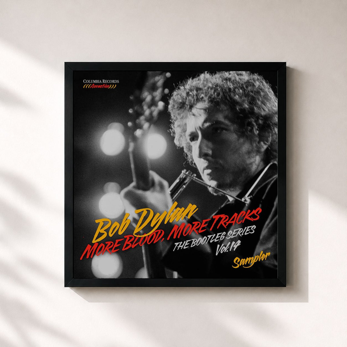 #noir Tableau carré de l'album More Blood, More Tracks: The Bootleg Series, Vol. 14 (Sampler) de Bob Dylan, cadre noir 32x32 cm