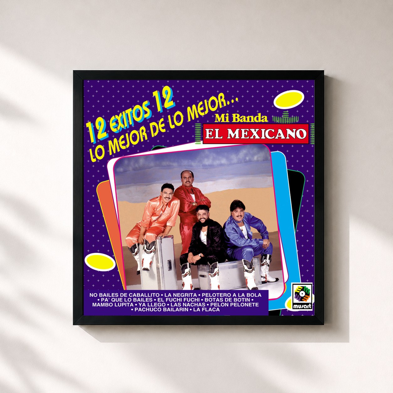 #noir Tableau carré de l'album 12 Éxitos: Lo Mejor De Lo Mejor... de Mi Banda El Mexicano, cadre noir 32x32 cm