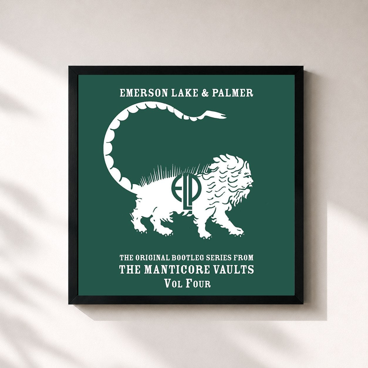 #noir Tableau carré de l'album The Original Bootleg Series From The Manticore Vaults: Volume Four de Emerson, Lake & Palmer, cadre noir 32x32 cm