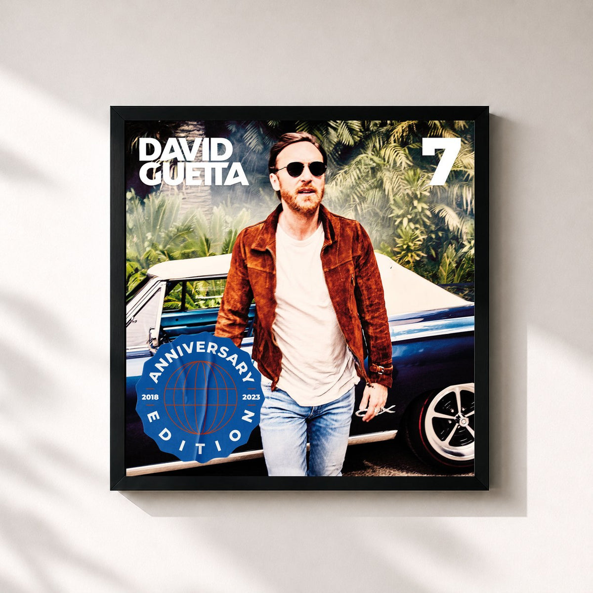#noir Tableau carré de l'album 7: Anniversary Edition de David Guetta, cadre noir 32x32 cm