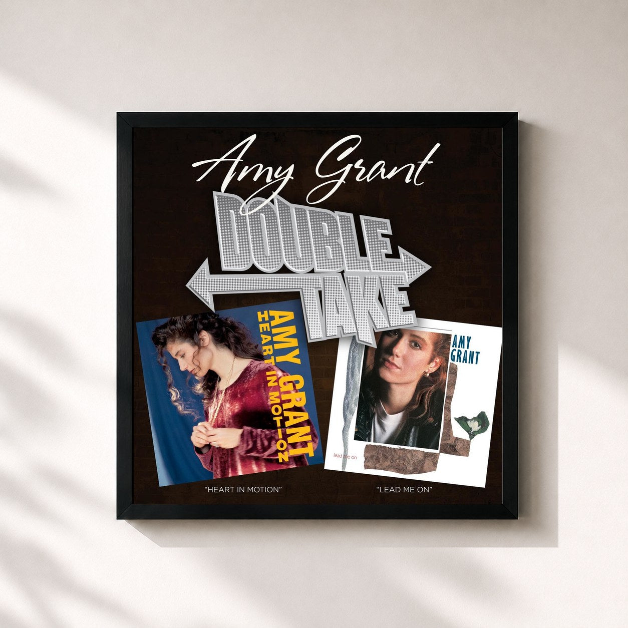 #noir Tableau carré de l'album Double Take: Heart In Motion & Lead Me On de Amy Grant, cadre noir 32x32 cm