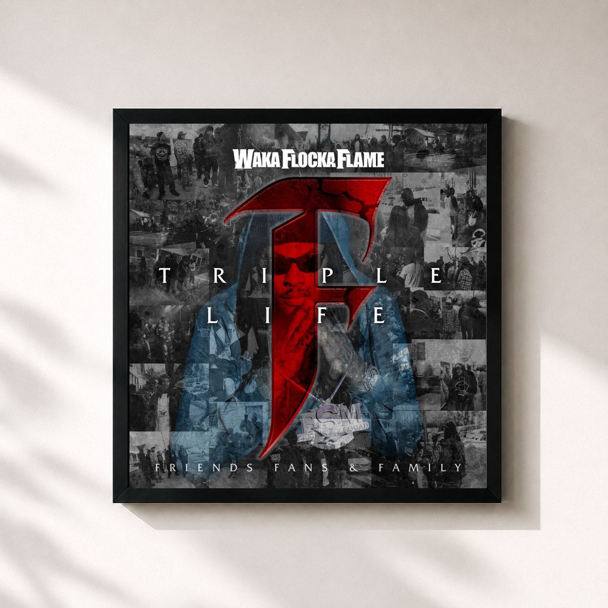 #noir Tableau carré de l'album Triple F Life: Friends, Fans & Family de Waka Flocka Flame, cadre noir 32x32 cm