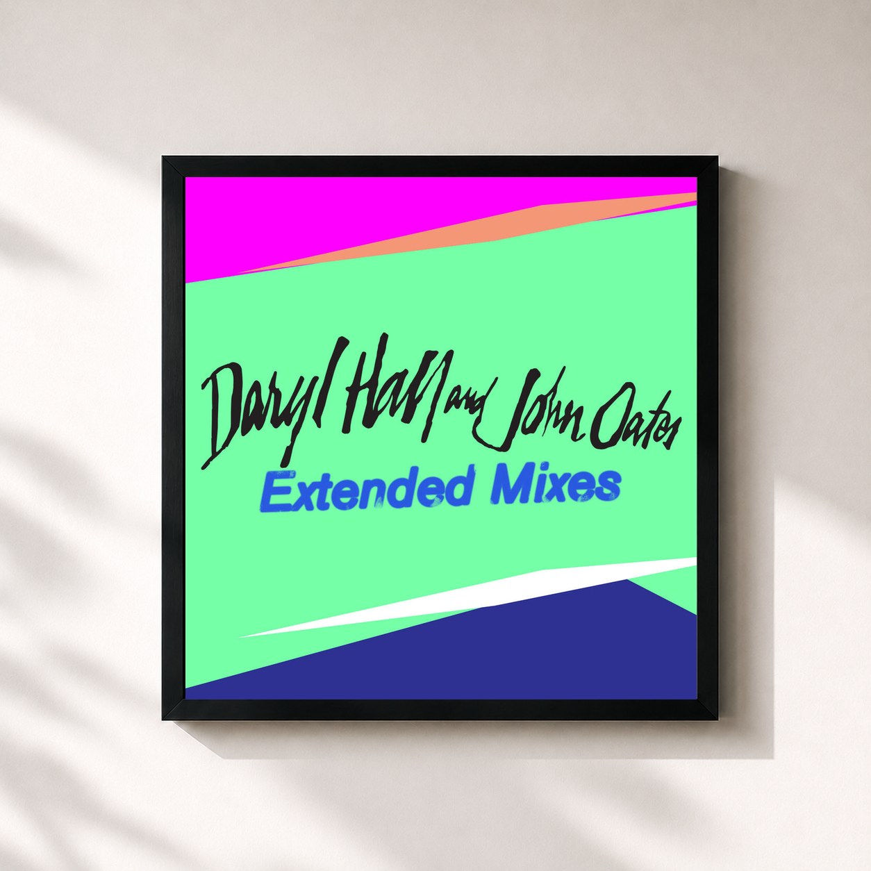 #noir Tableau carré de l'album Extended Mixes de Daryl Hall & John Oates, cadre noir 32x32 cm
