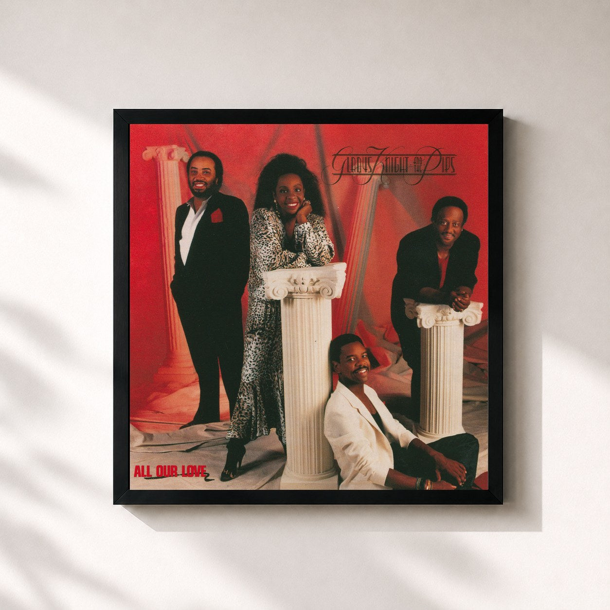 #noir Tableau carré de l'album All Our Love de Gladys Knight & The Pips, cadre noir 32x32 cm
