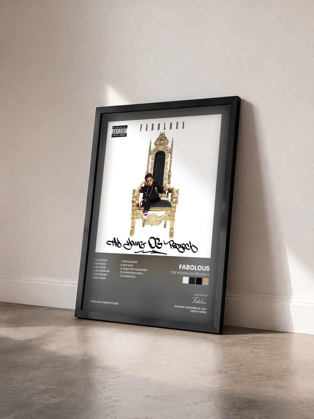 #noir Tableau de l'album The Young OG Project de Fabolous vu de trois quarts, cadre noir