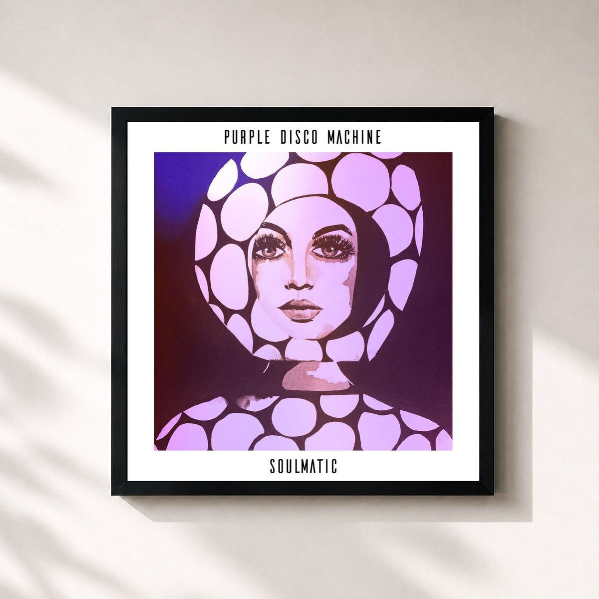 #noir Tableau carré de l'album Soulmatic de Purple Disco Machine, cadre noir 32x32 cm