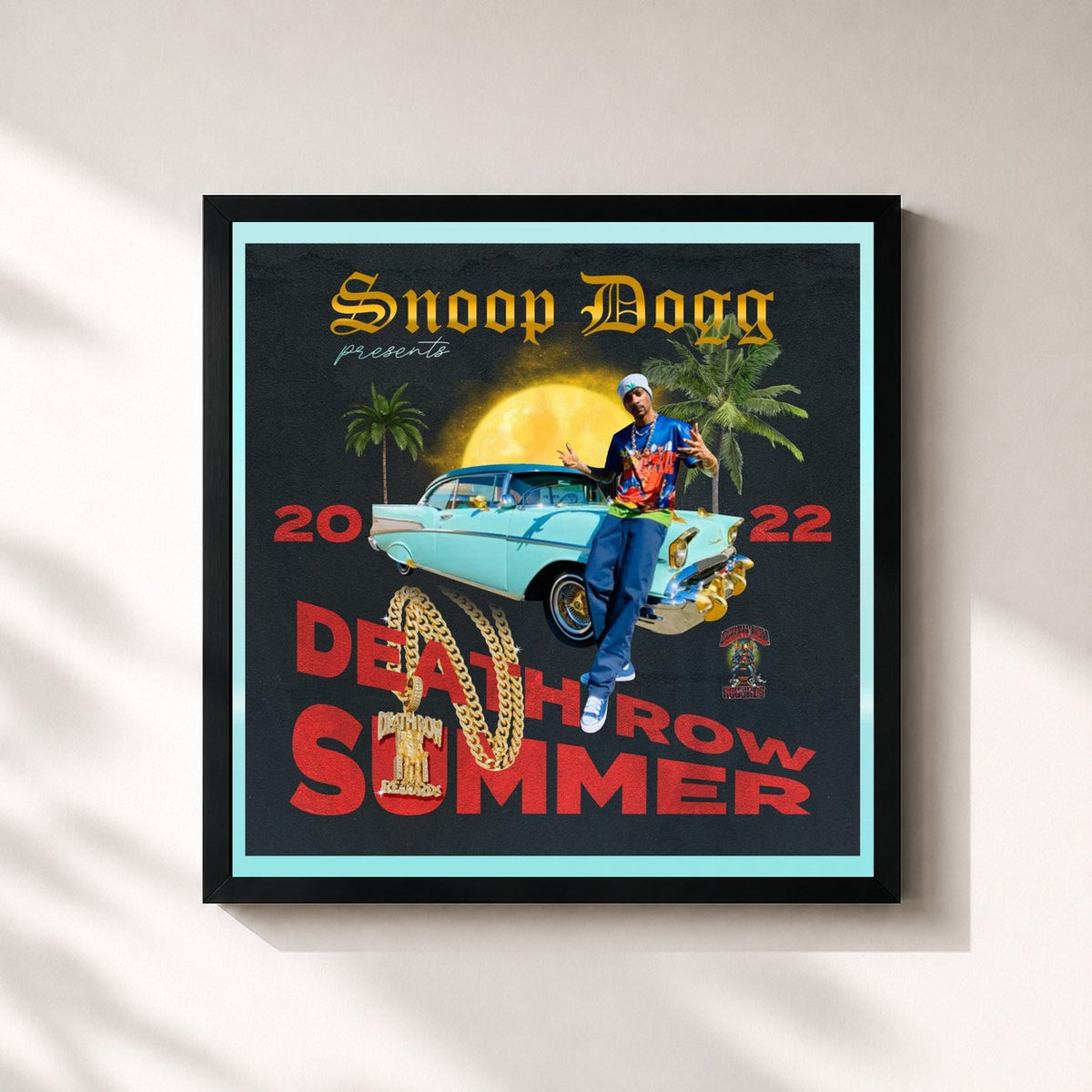#noir Tableau carré de l'album Snoop Dogg Presents Death Row Summer 2022 de Snoop Dogg, cadre noir 32x32 cm