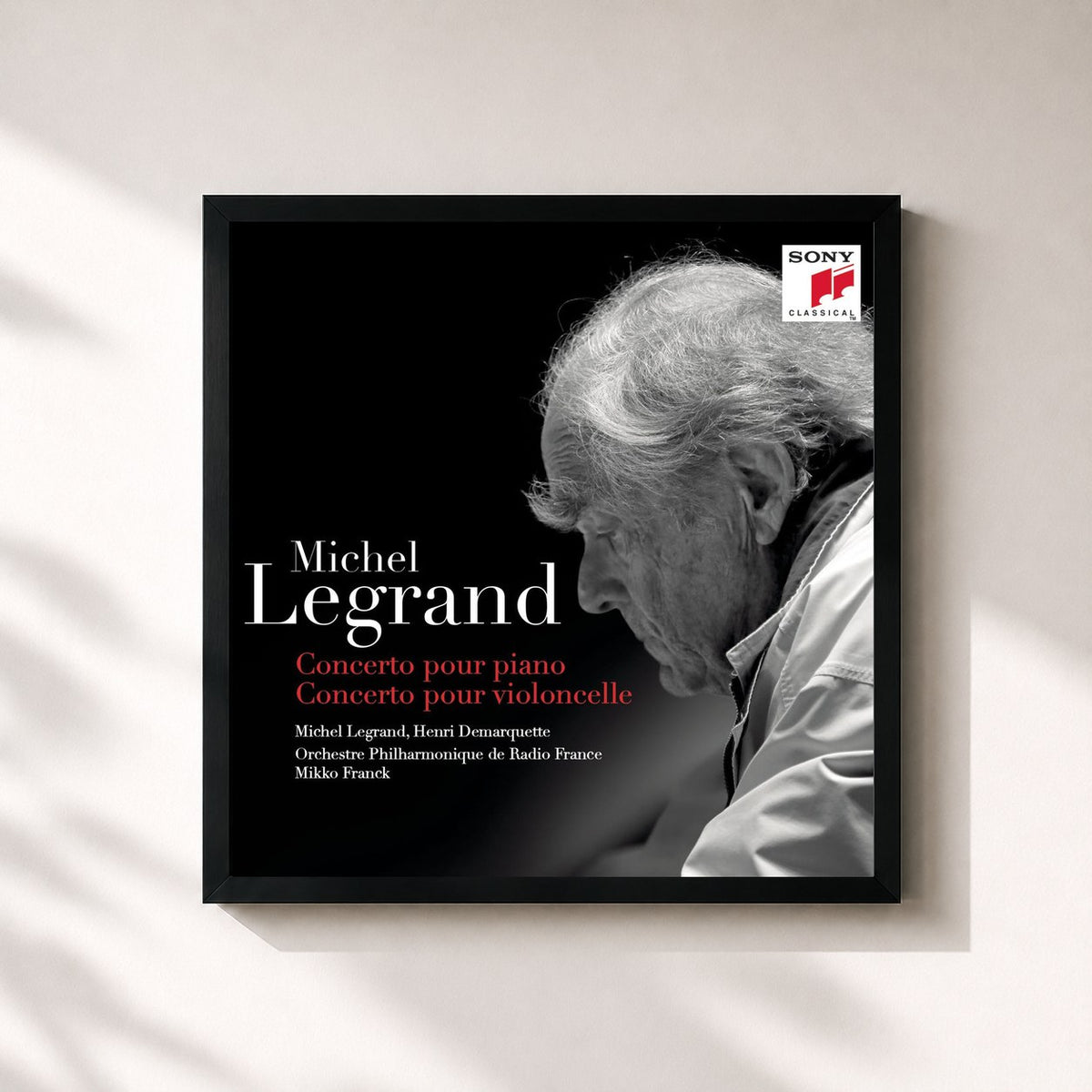#noir Tableau carré de l'album Concerto pour piano, Concerto pour violoncelle de Michel Legrand, cadre noir 32x32 cm