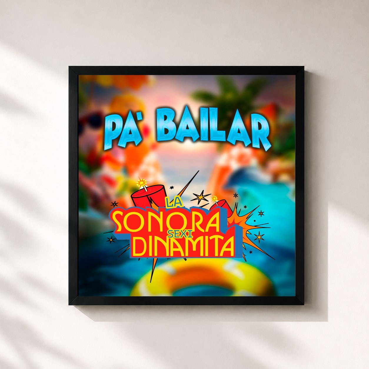 #noir Tableau carré de l'album Pa‘ bailar de La Sonora Dinamita, cadre noir 32x32 cm