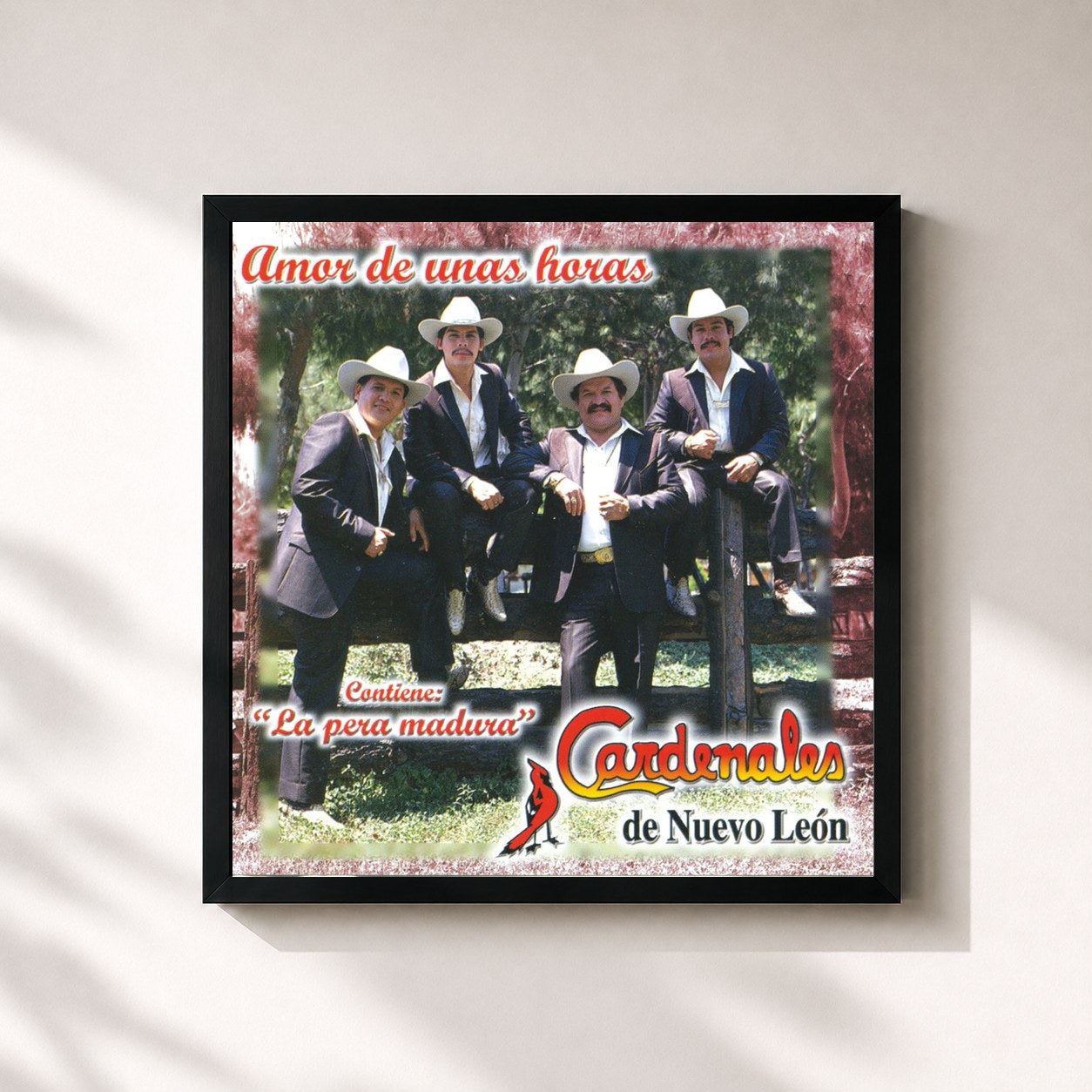 #noir Tableau carré de l'album Amor De Unas Horas de Cardenales De Nuevo León, cadre noir 32x32 cm
