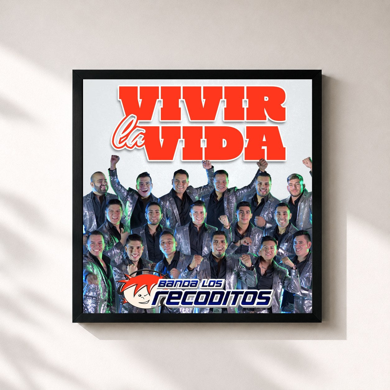 #noir Tableau carré de l'album Vivir La Vida de Banda Los Recoditos, cadre noir 32x32 cm