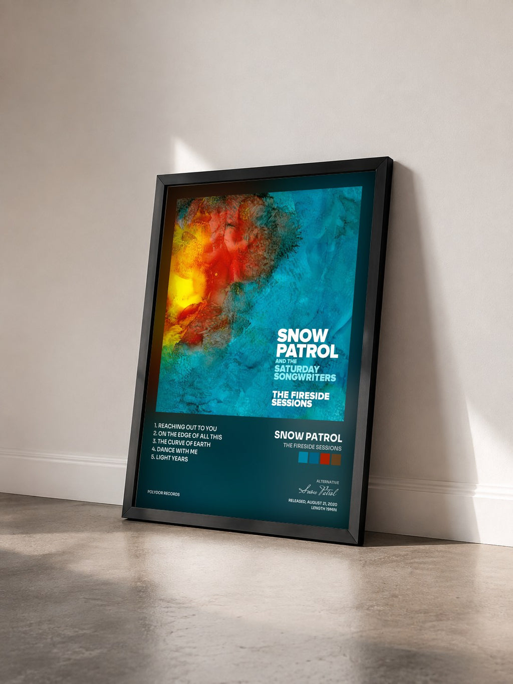 #noir The Fireside Sessions von Snow Patrol als gerahmter Kunstdruck von schräg gesehen, schwarzer Rahmen