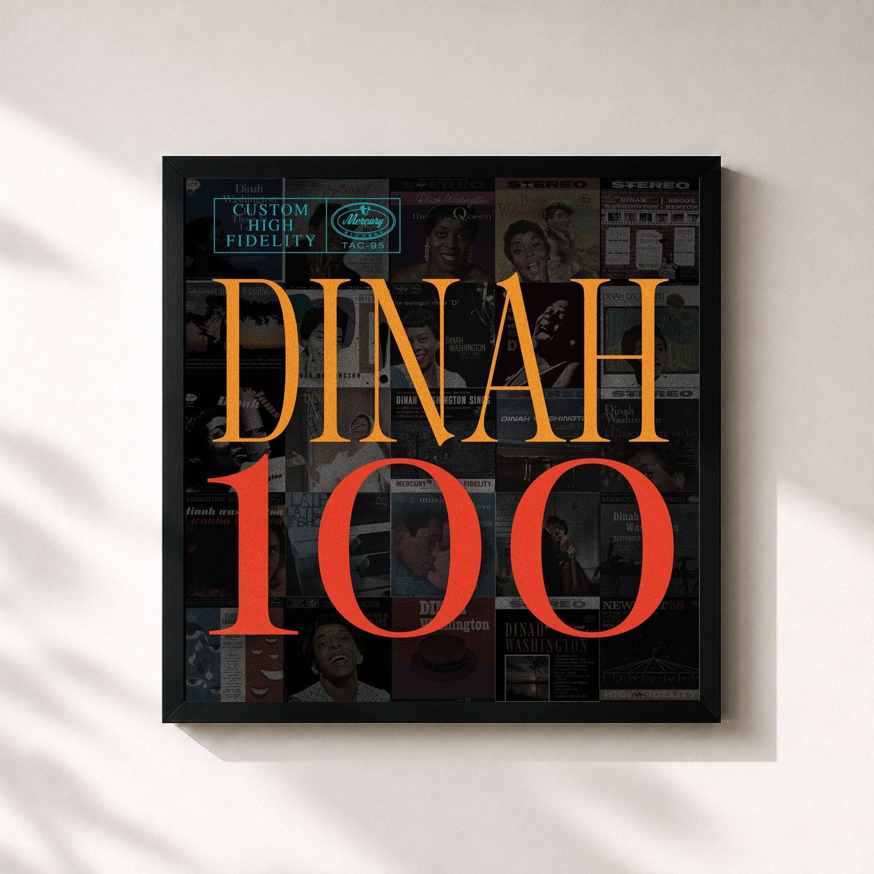 #noir Tableau carré de l'album Dinah 100 de Dinah Washington, cadre noir 32x32 cm