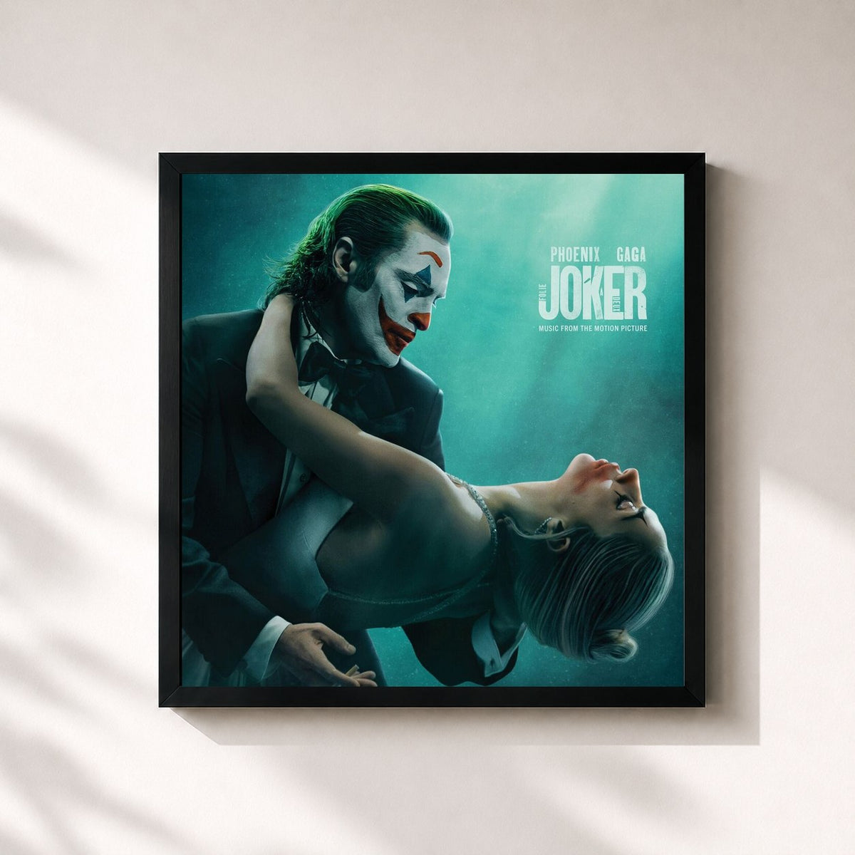 #noir Tableau carré de l'album Joker: Folie à Deux (Music From The Motion Picture) de Joaquin Phoenix, cadre noir 32x32 cm