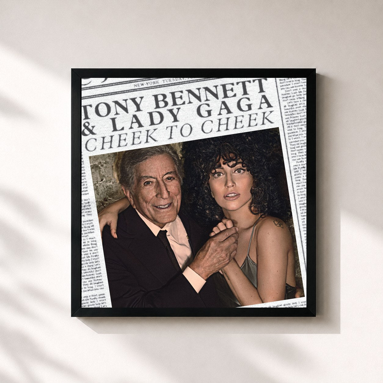 #noir Tableau carré de l'album Cheek To Cheek de Tony Bennett, cadre noir 32x32 cm
