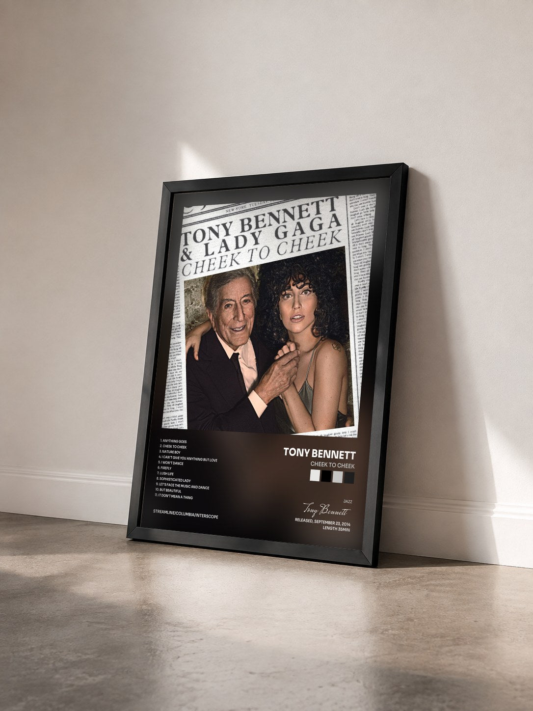 #noir Tableau de l'album Cheek To Cheek de Tony Bennett vu de trois quarts, cadre noir