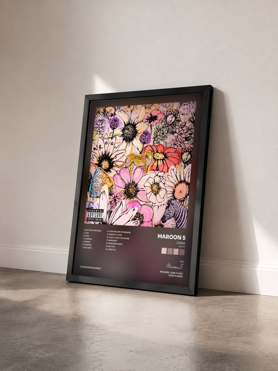 #noir Tableau de l'album JORDI (Deluxe) de Maroon 5 vu de trois quarts, cadre noir
