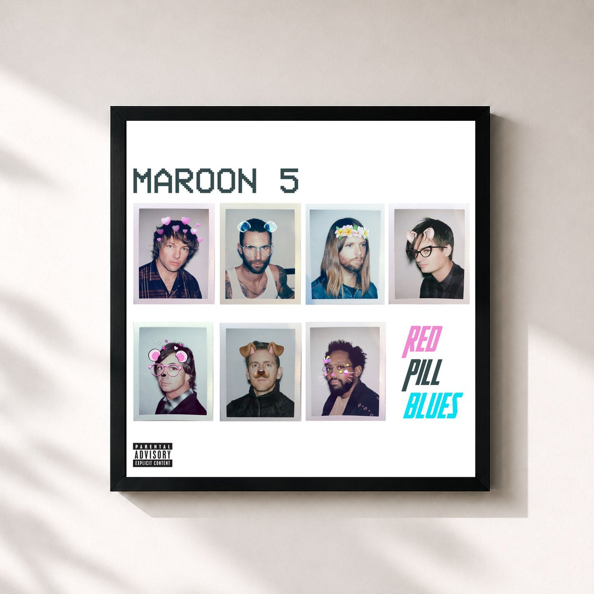 #noir Tableau carré de l'album Red Pill Blues de Maroon 5, cadre noir 32x32 cm