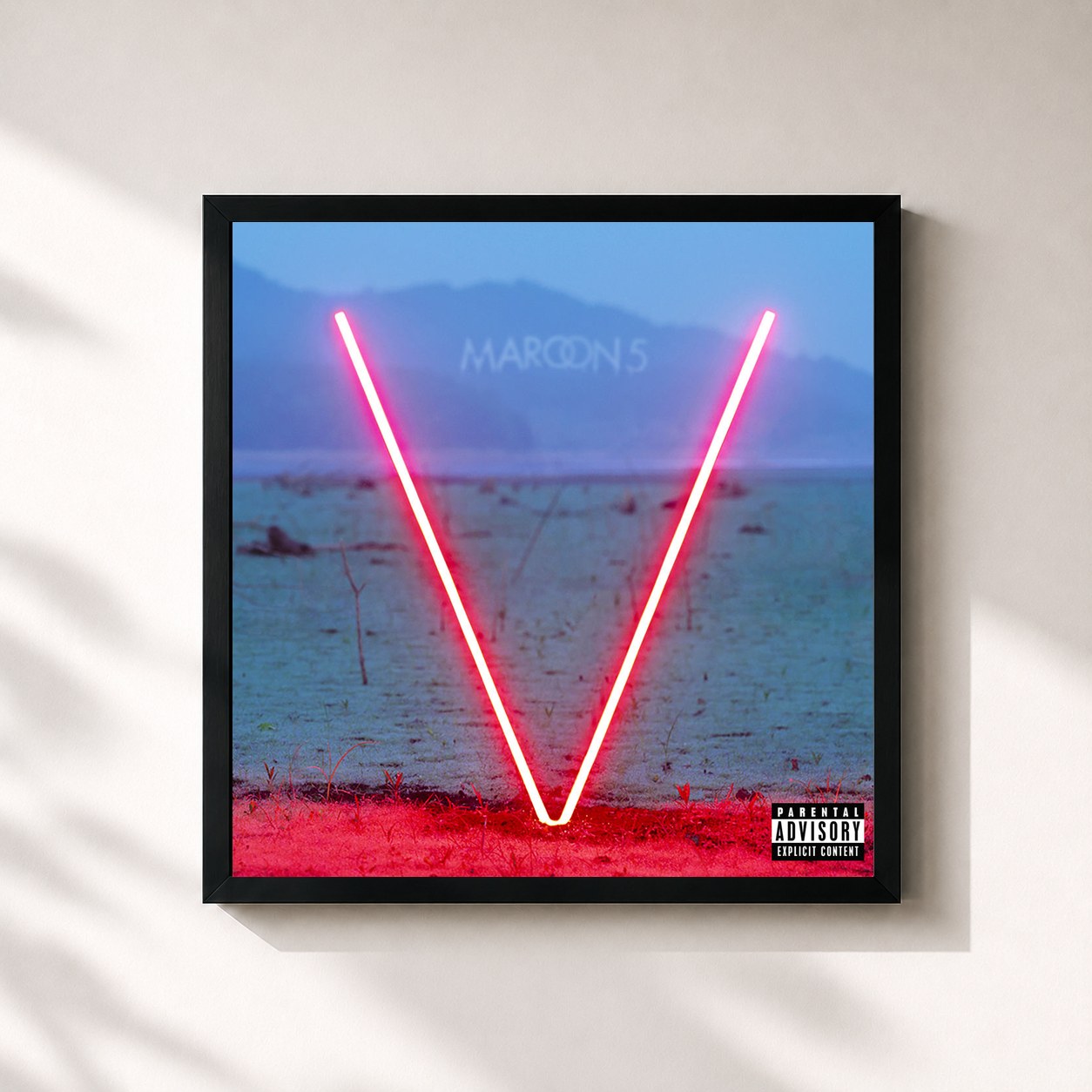 #noir Tableau carré de l'album V de Maroon 5, cadre noir 32x32 cm
