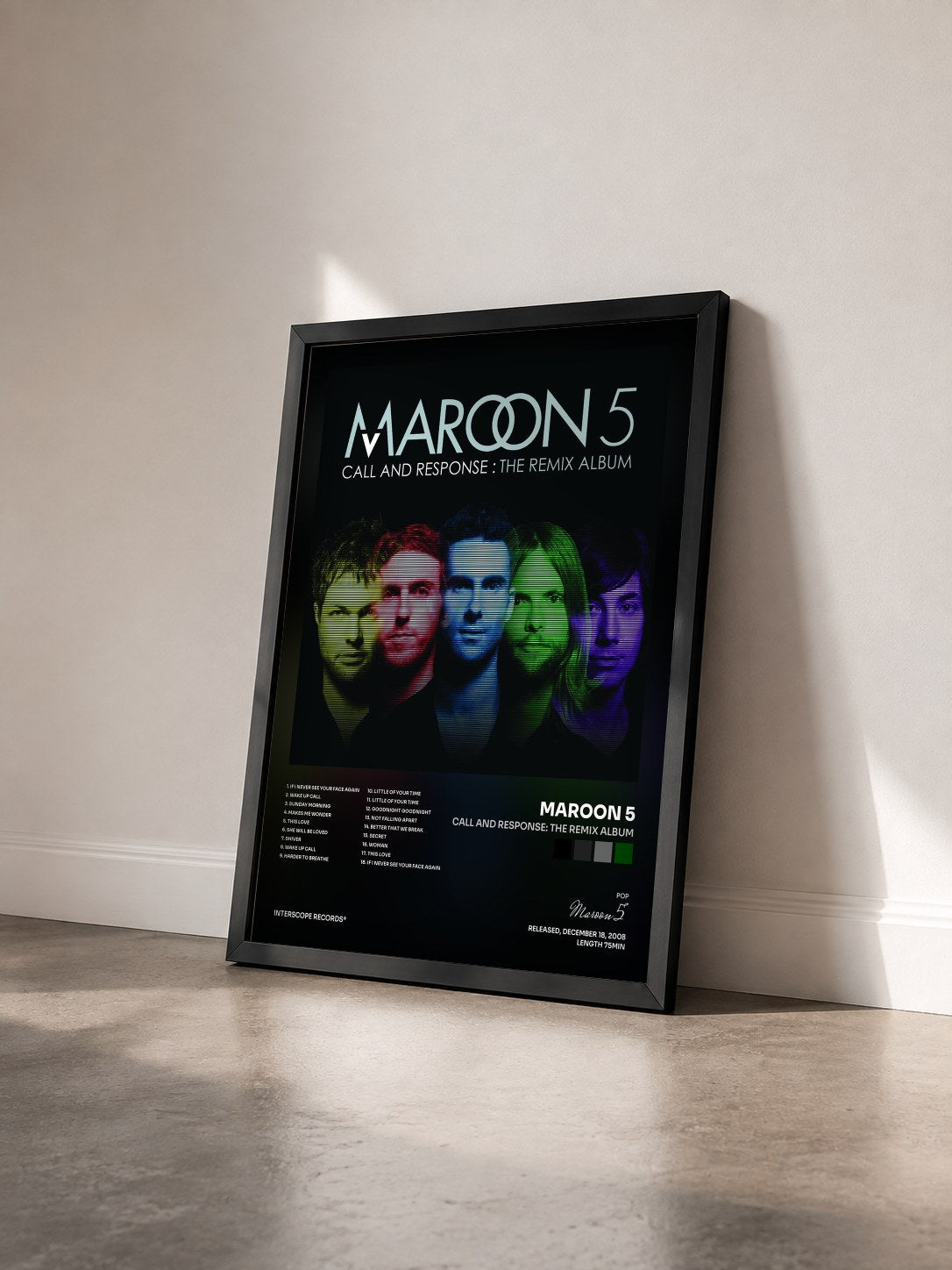 #noir Tableau de l'album Call And Response: The Remix Album de Maroon 5 vu de trois quarts, cadre noir