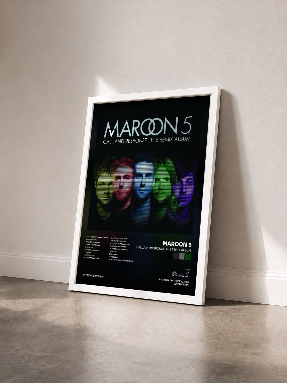 #blanc Tableau de l'album Call And Response: The Remix Album de Maroon 5 vu de trois quarts, cadre blanc