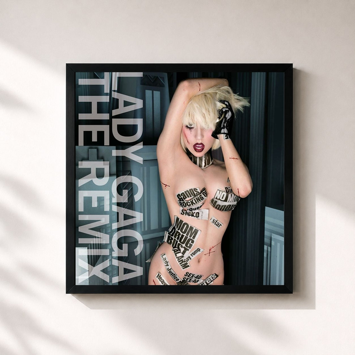#noir Tableau carré de l'album The Remix (International Version) de Lady Gaga, cadre noir 32x32 cm