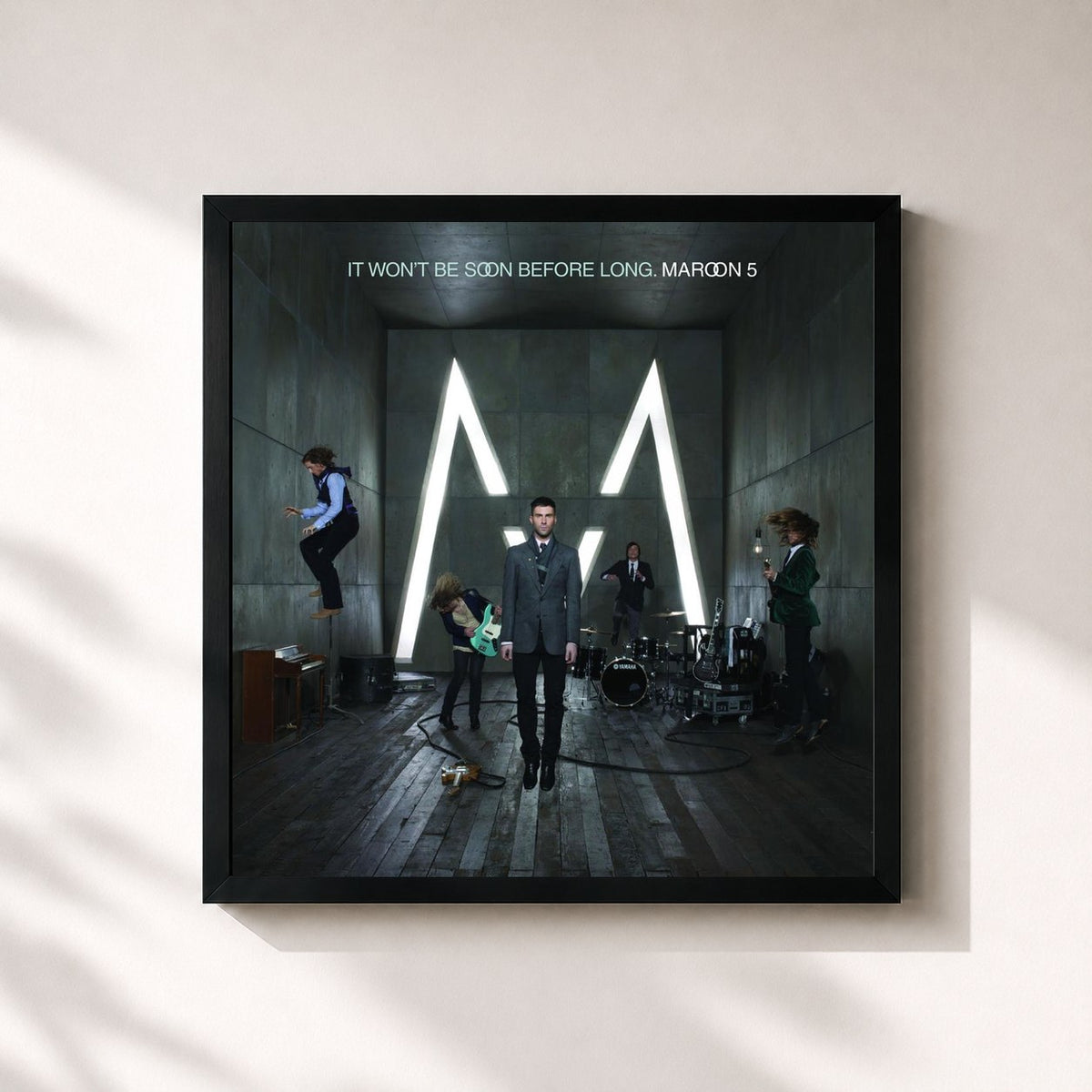 #noir Tableau carré de l'album It Won't Be Soon Before Long de Maroon 5, cadre noir 32x32 cm