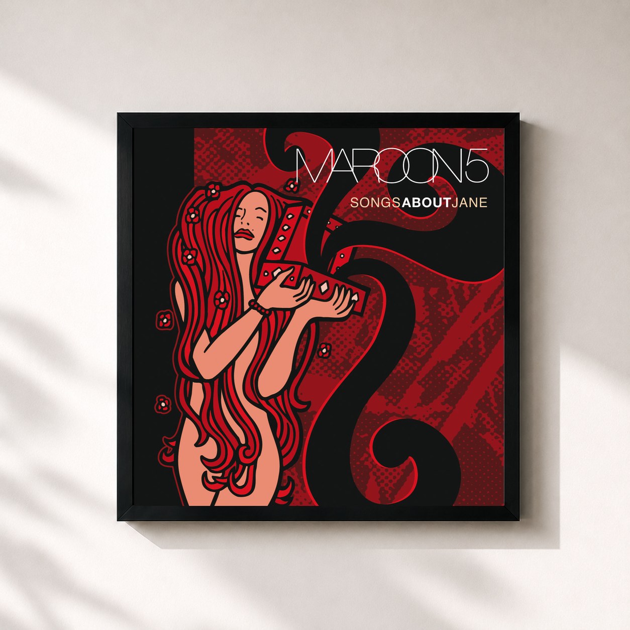 #noir Tableau carré de l'album Songs About Jane de Maroon 5, cadre noir 32x32 cm