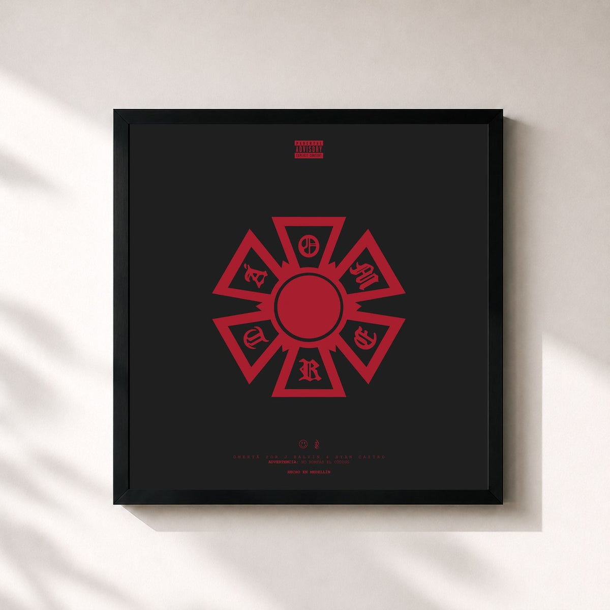 #noir Tableau carré de l'album OMERTA de J Balvin, cadre noir 32x32 cm