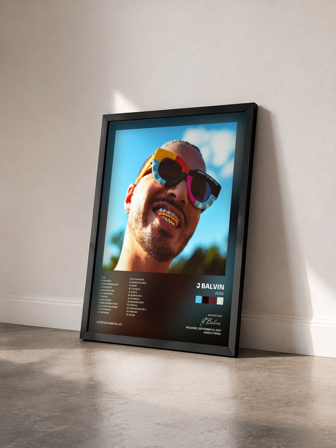 #noir Tableau de l'album JOSE de J Balvin vu de trois quarts, cadre noir