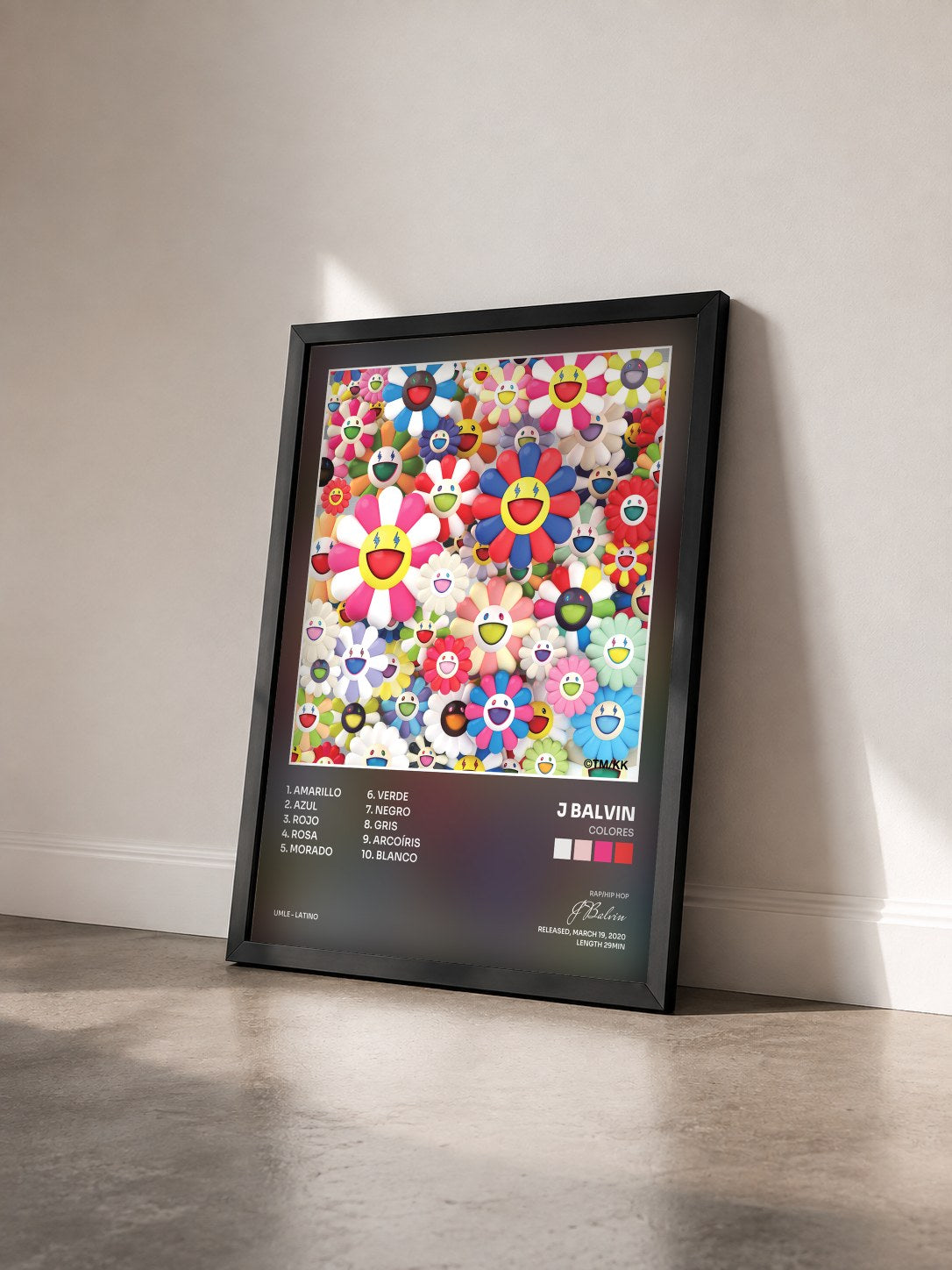 #noir Tableau de l'album Colores de J Balvin vu de trois quarts, cadre noir