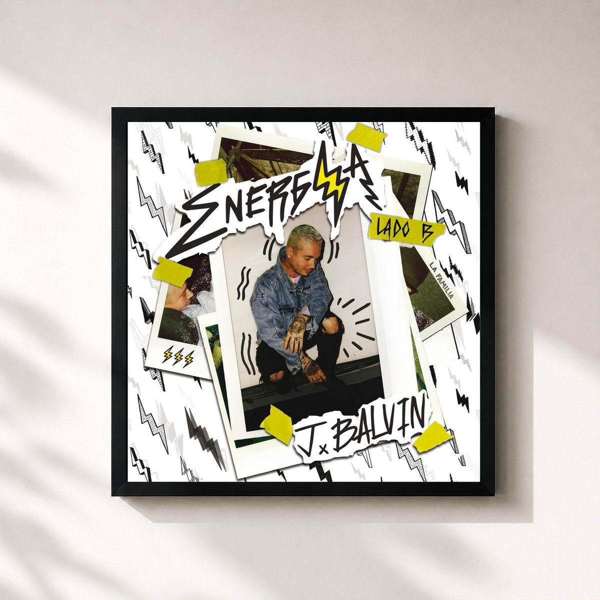 #noir Tableau carré de l'album Energía Lado B de J Balvin, cadre noir 32x32 cm