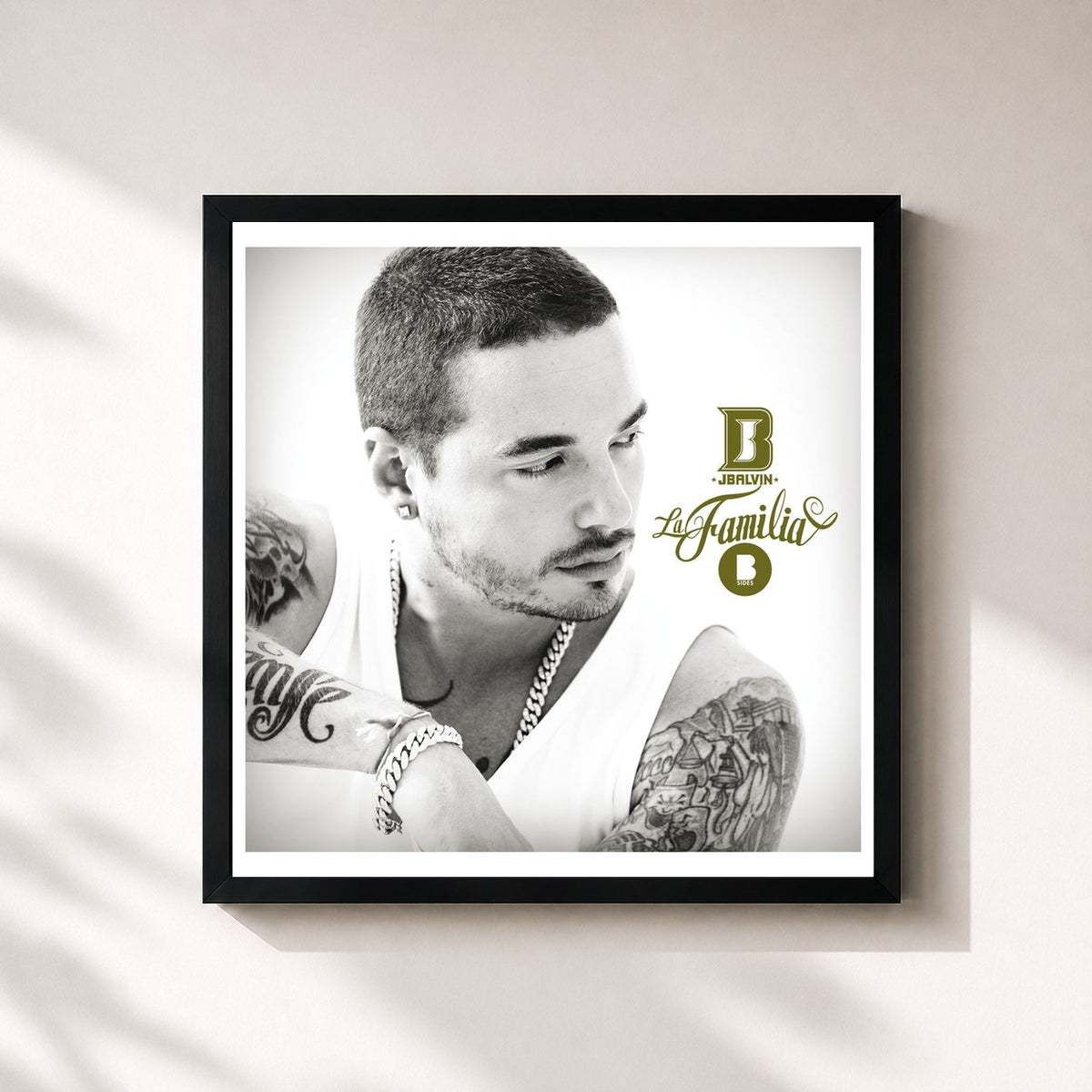 #noir Tableau carré de l'album La Familia B Sides de J Balvin, cadre noir 32x32 cm