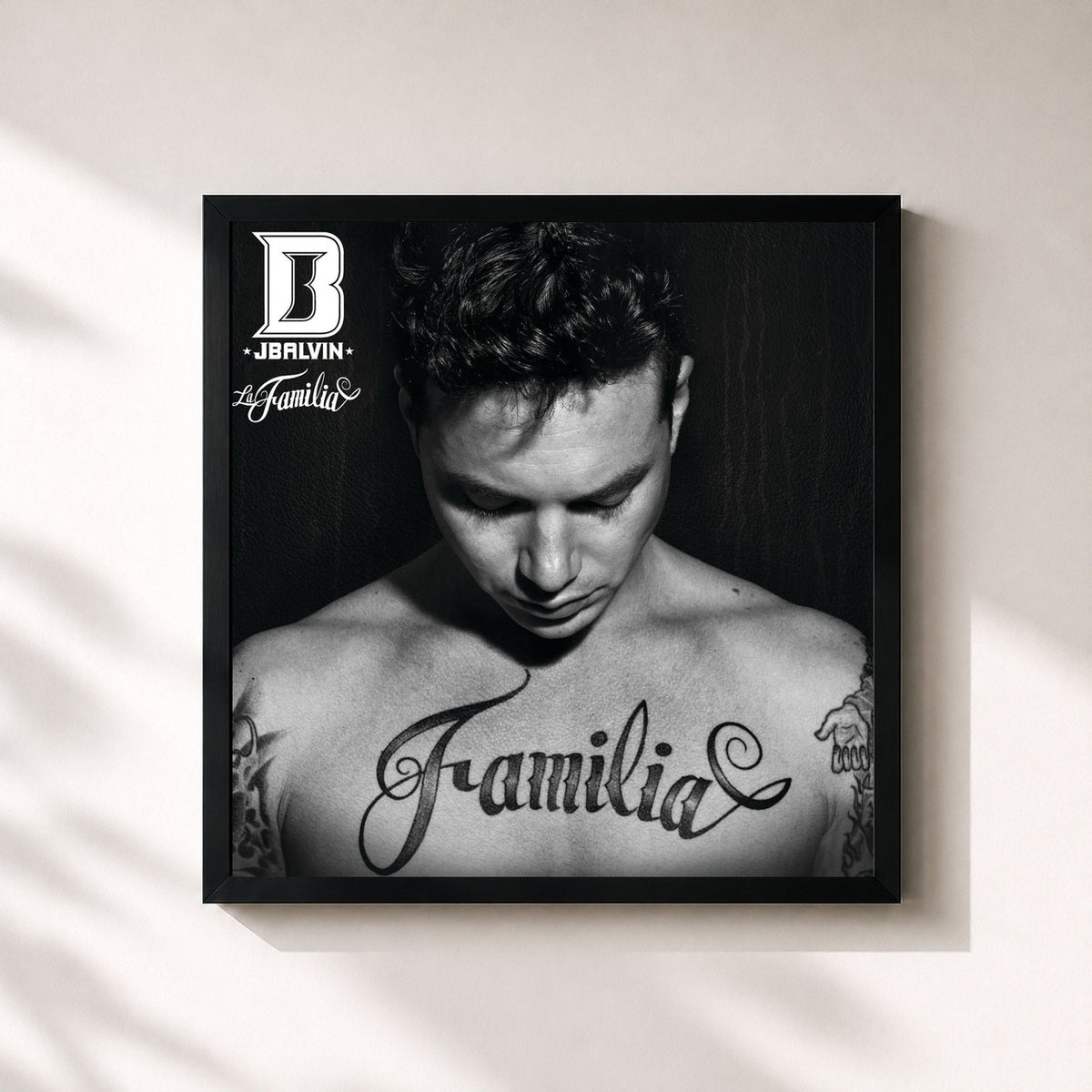 #noir Tableau carré de l'album La Familia de J Balvin, cadre noir 32x32 cm