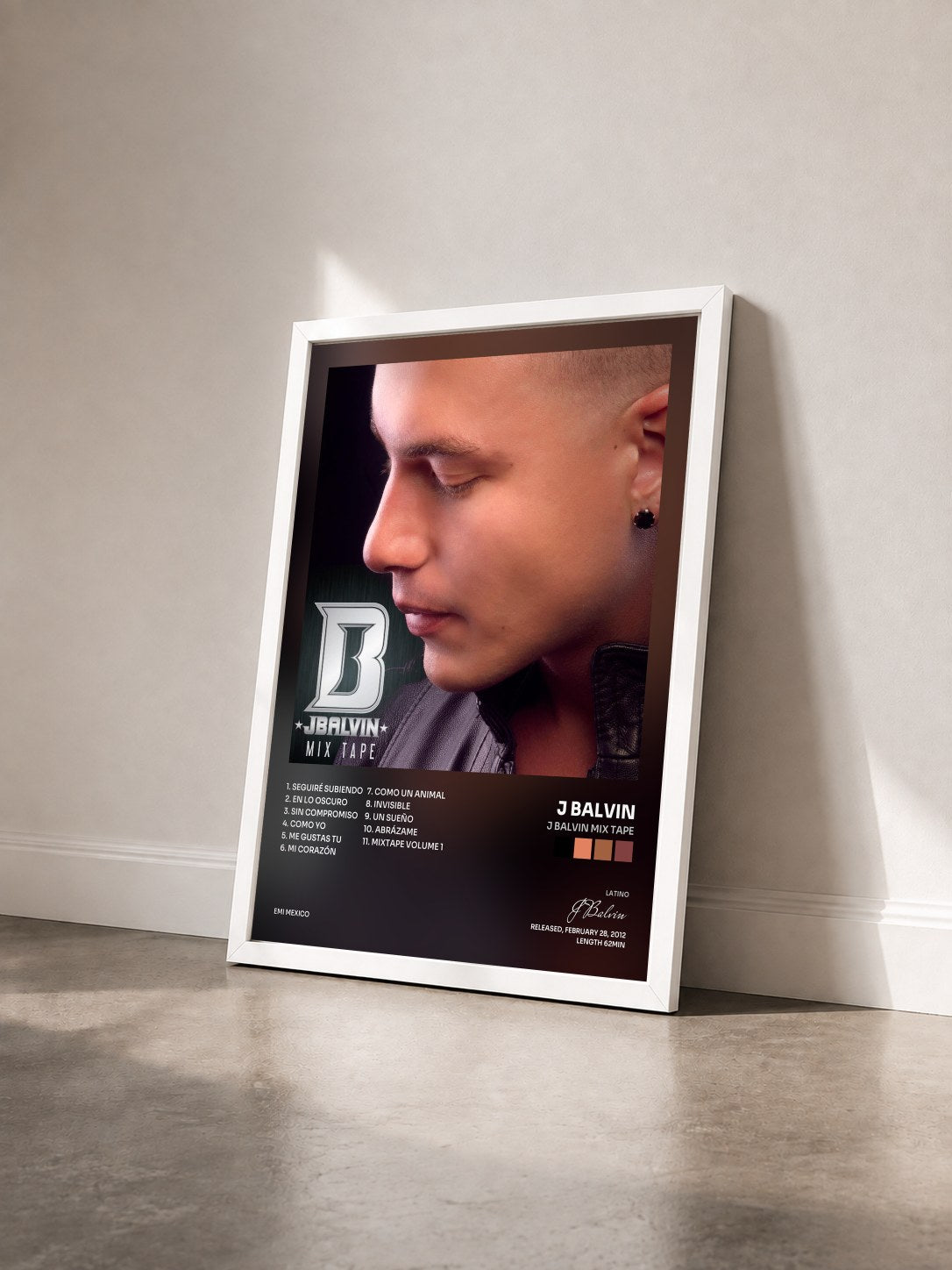#blanc Tableau de l'album J Balvin Mix Tape de J Balvin vu de trois quarts, cadre blanc