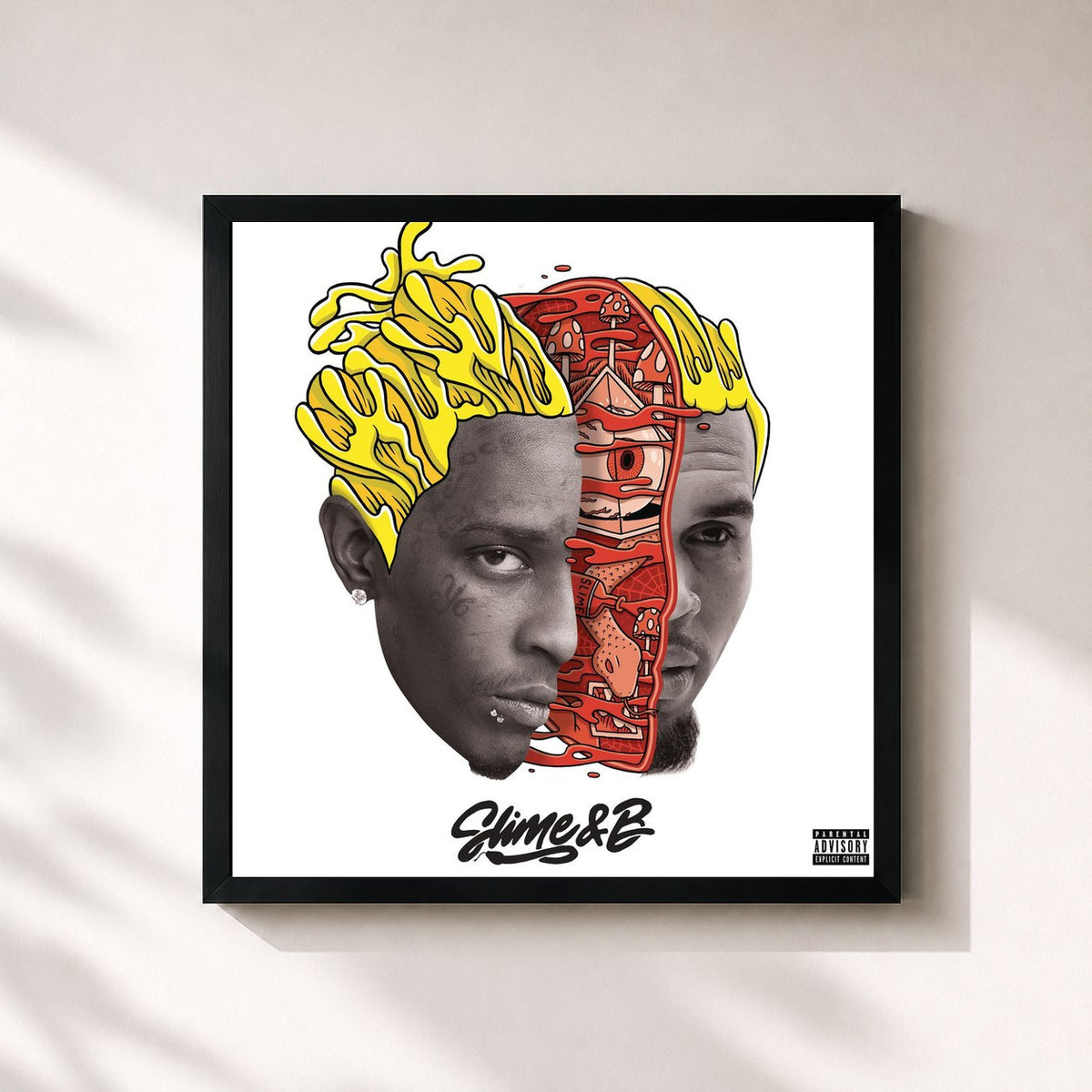 #noir Tableau carré de l'album Slime & B de Chris Brown, cadre noir 32x32 cm