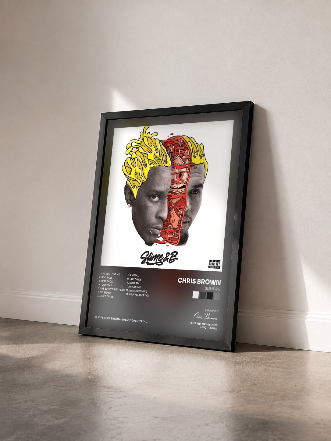 #noir Tableau de l'album Slime & B de Chris Brown vu de trois quarts, cadre noir