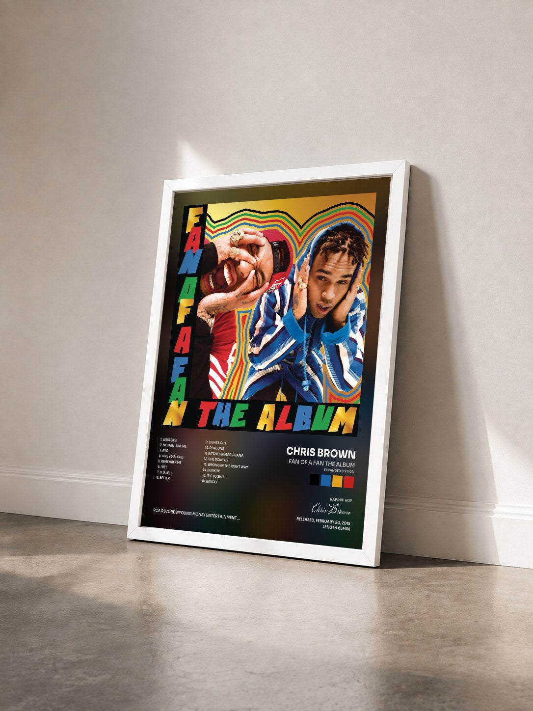 #blanc Fan of A Fan The Album (Expanded Edition) by Chris Brown as a framed art print seen at an angle, white frame