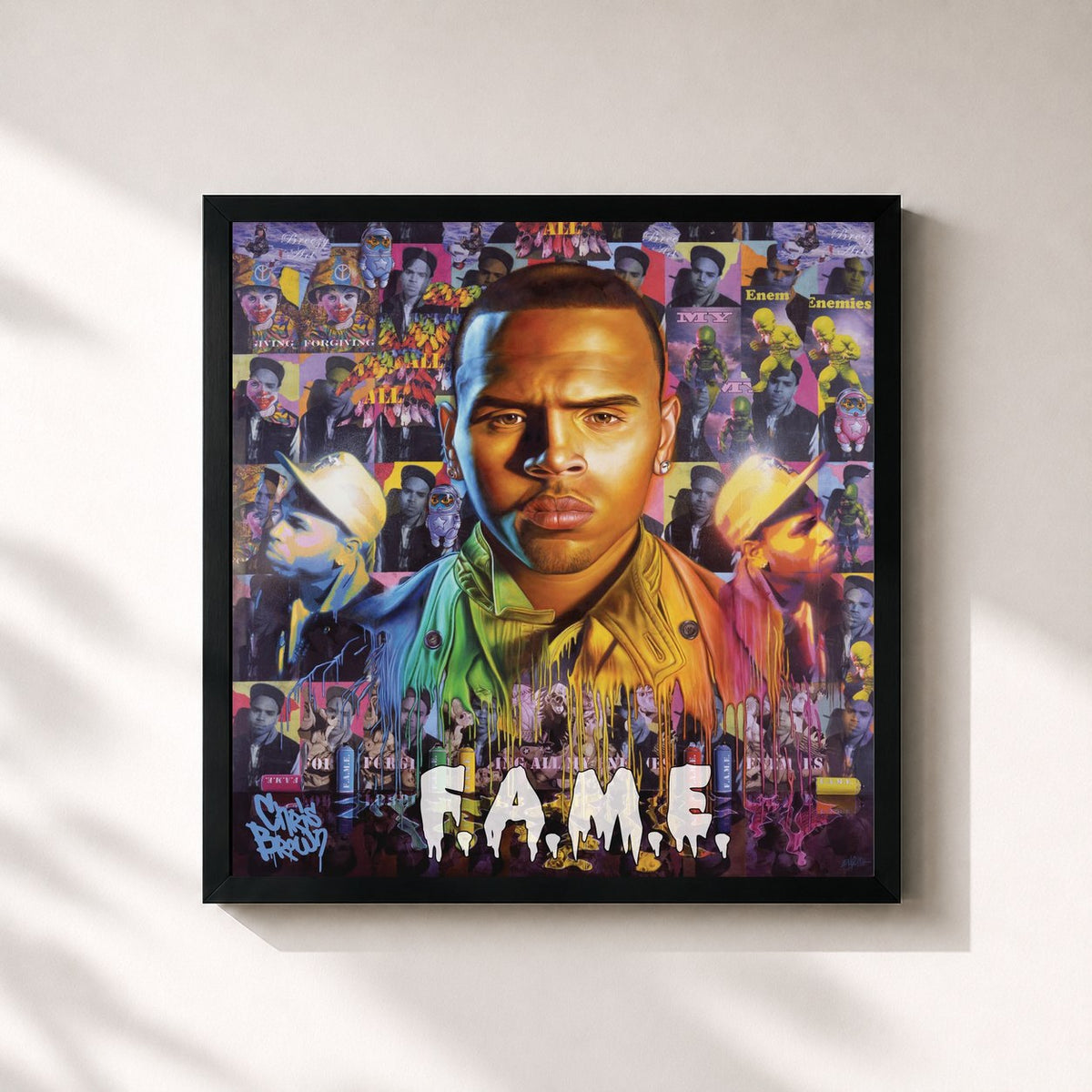 #noir Tableau carré de l'album F.A.M.E. (Expanded Edition) de Chris Brown, cadre noir 32x32 cm