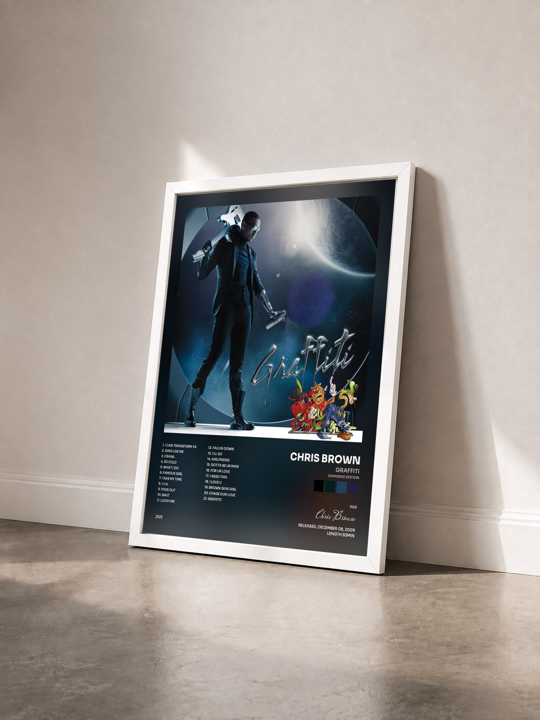 #blanc Tableau de l'album Graffiti (Expanded Edition) de Chris Brown vu de trois quarts, cadre blanc