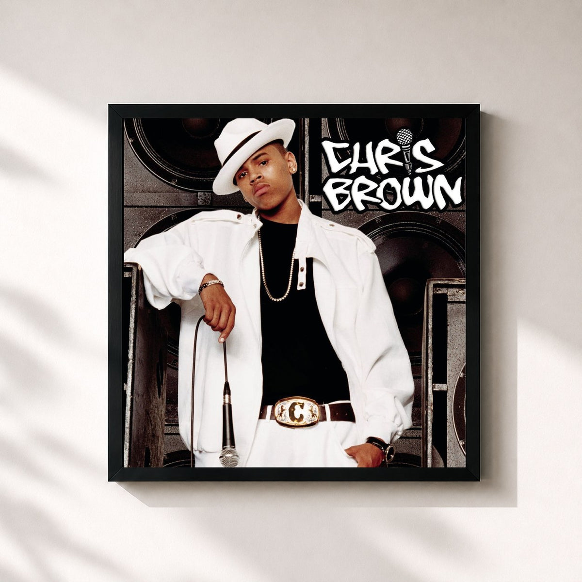 #noir Tableau carré de l'album Chris Brown de Chris Brown, cadre noir 32x32 cm