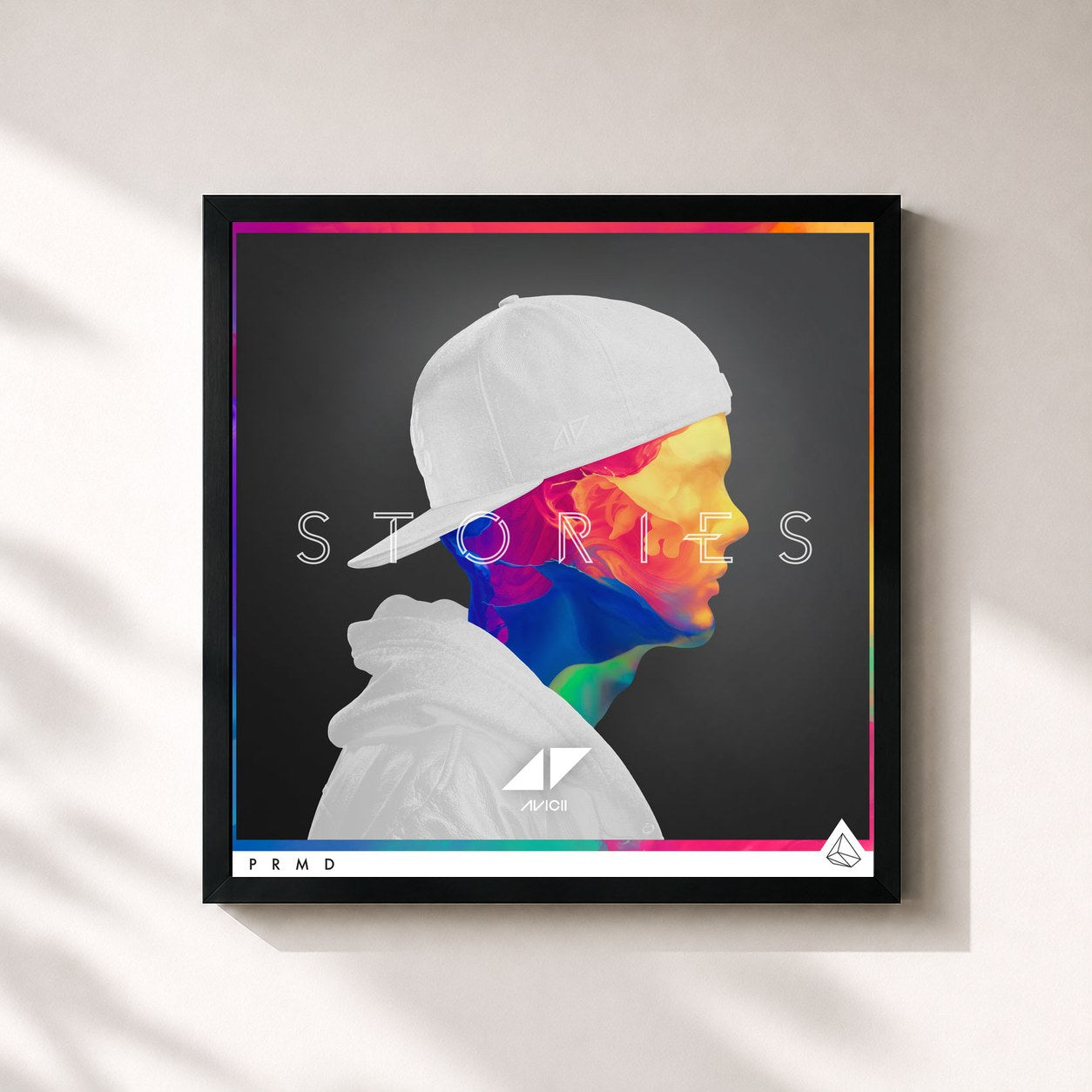 #noir Tableau carré de l'album Stories de Avicii, cadre noir 32x32 cm