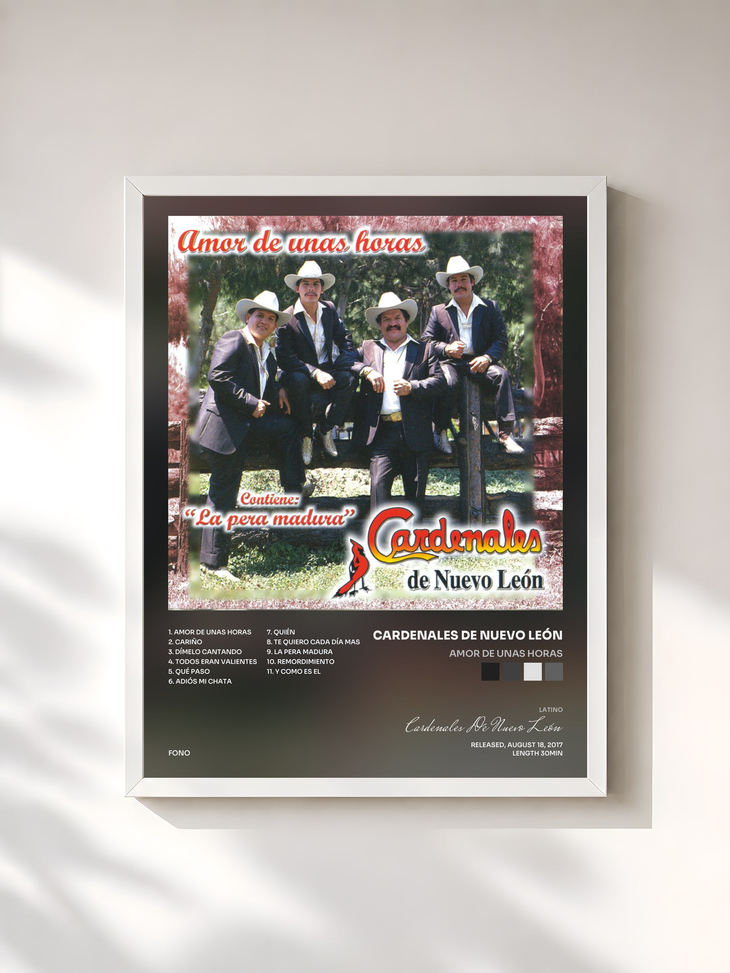 #blanc Tableau de l'album Amor De Unas Horas de Cardenales De Nuevo León, cadre blanc, imprimé et encadré en France