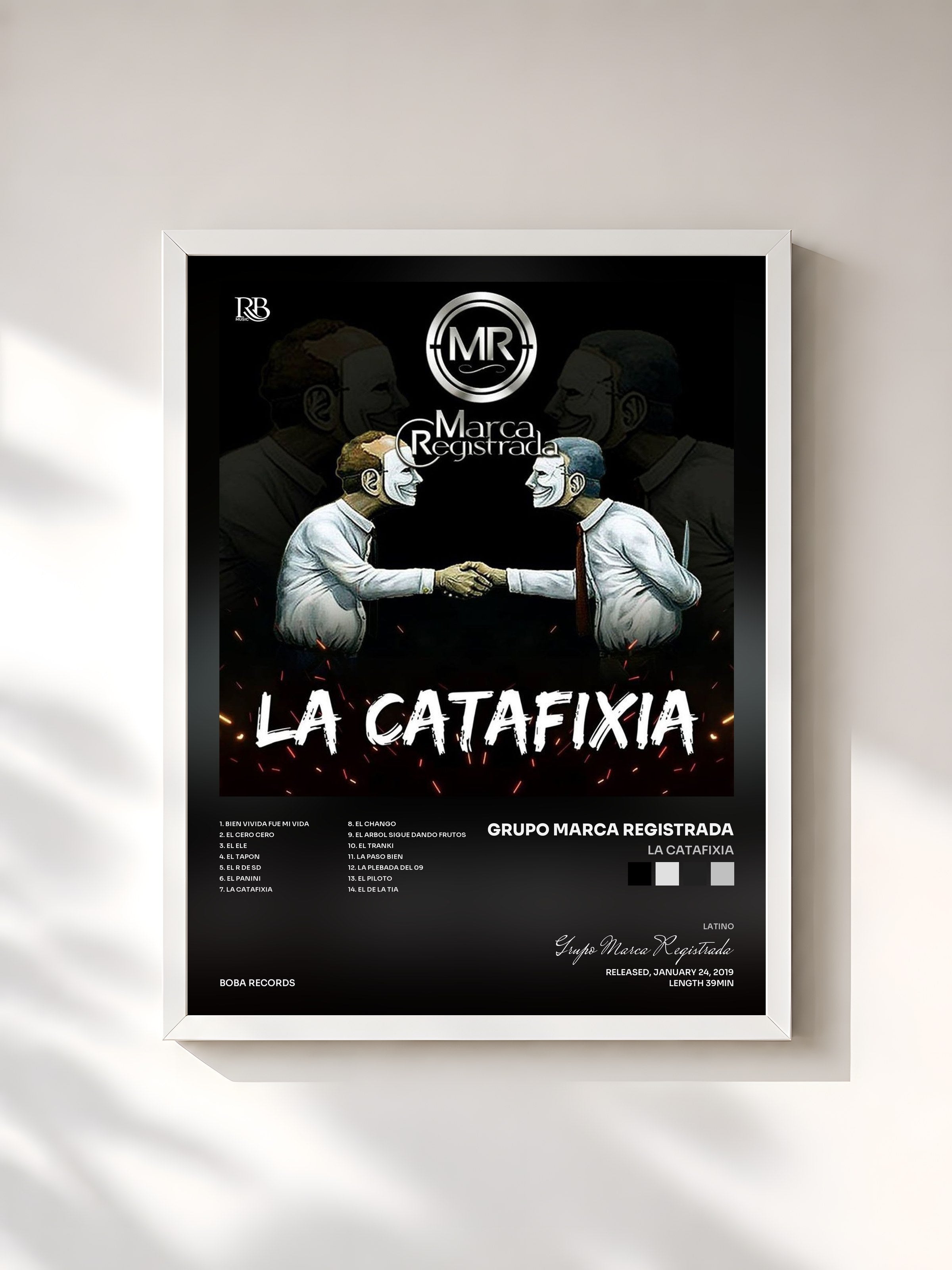 #blanc Tableau de l'album La Catafixia de Grupo Marca Registrada, cadre blanc, imprimé et encadré en France