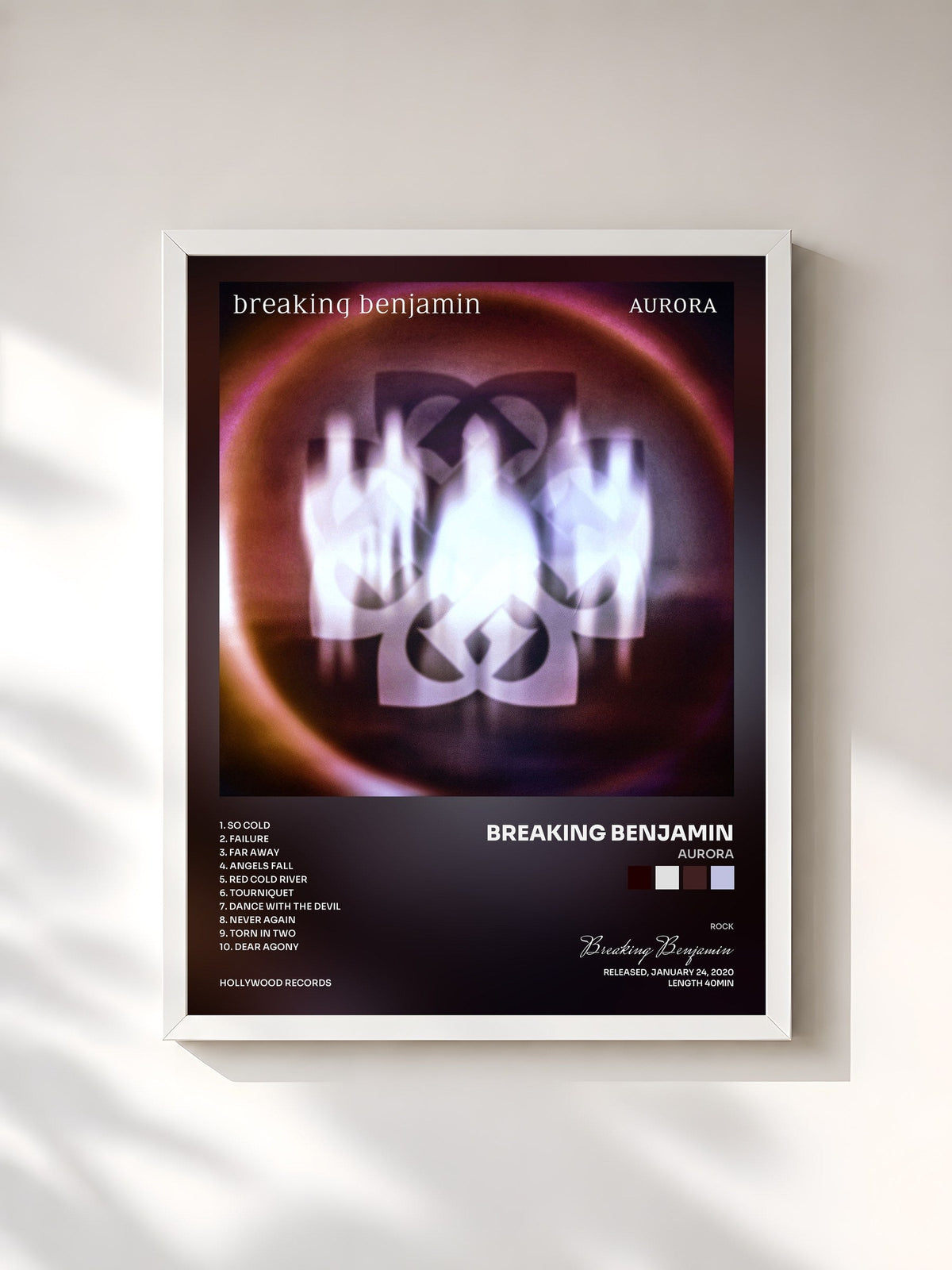 #blanc Aurora by Breaking Benjamin as a framed art print, white frame, printed and framed in France