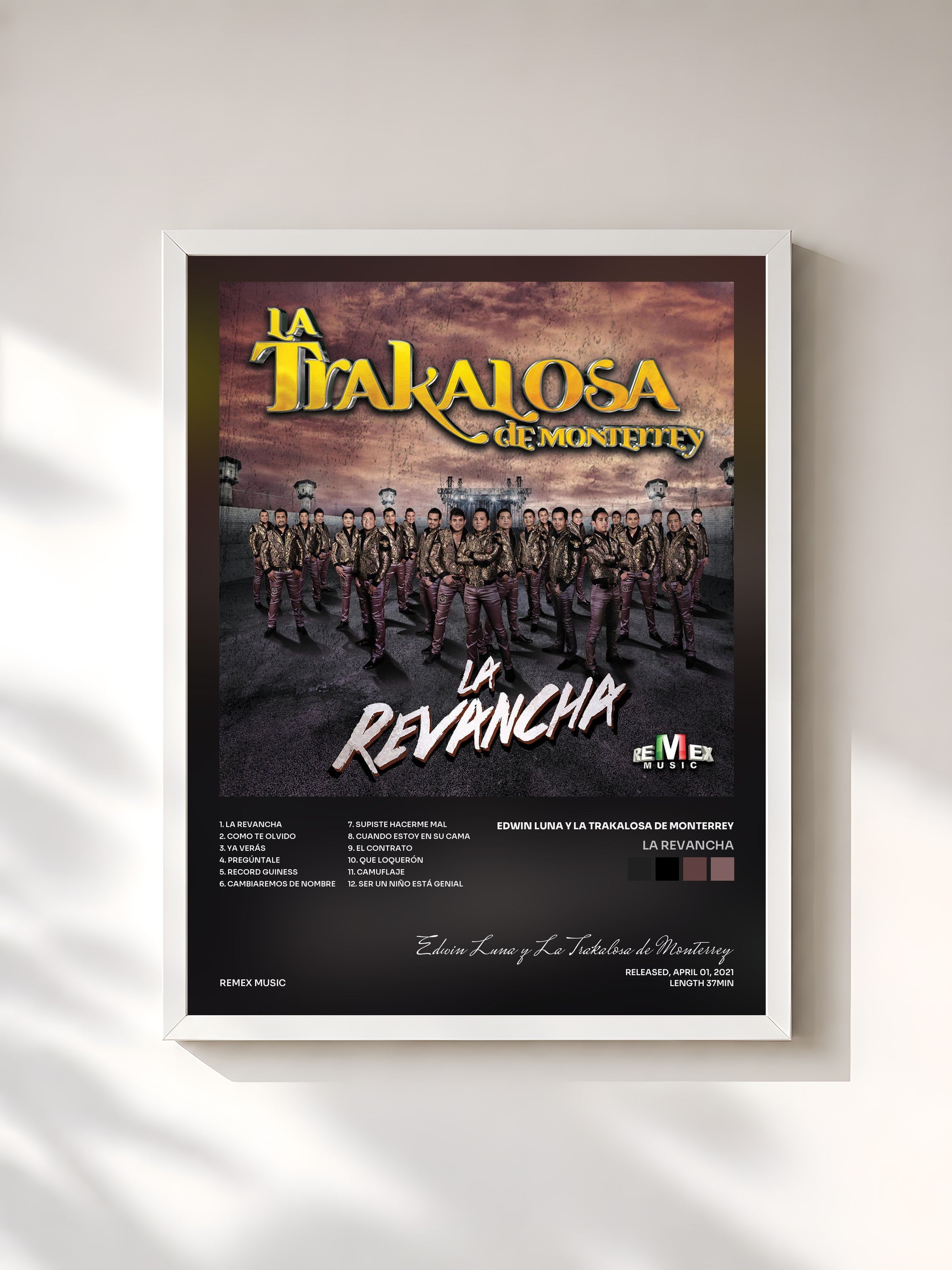#blanc Tableau de l'album La Revancha de Edwin Luna y La Trakalosa de Monterrey, cadre blanc, imprimé et encadré en France