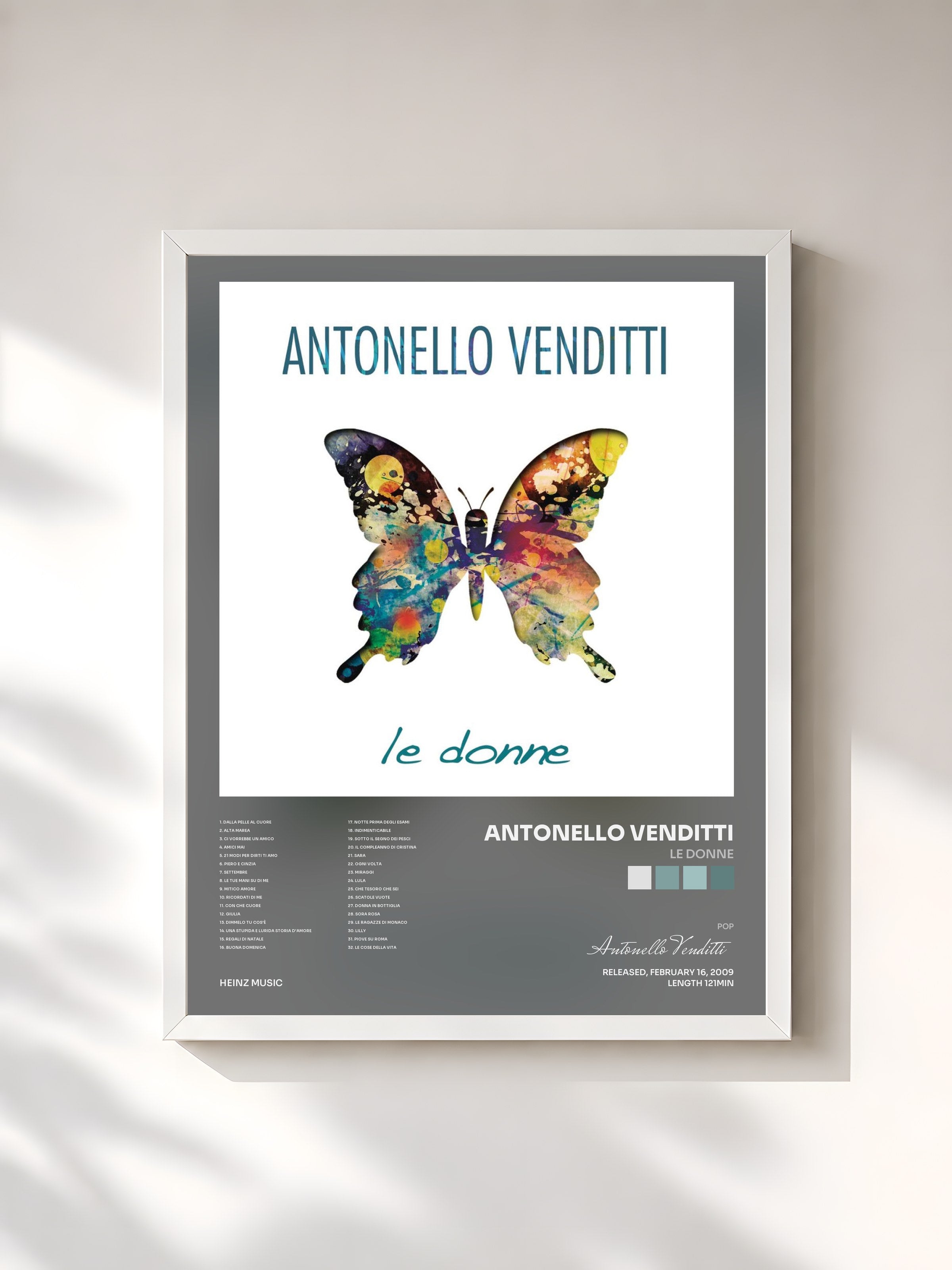 #blanc Tableau de l'album Le Donne de Antonello Venditti, cadre blanc, imprimé et encadré en France
