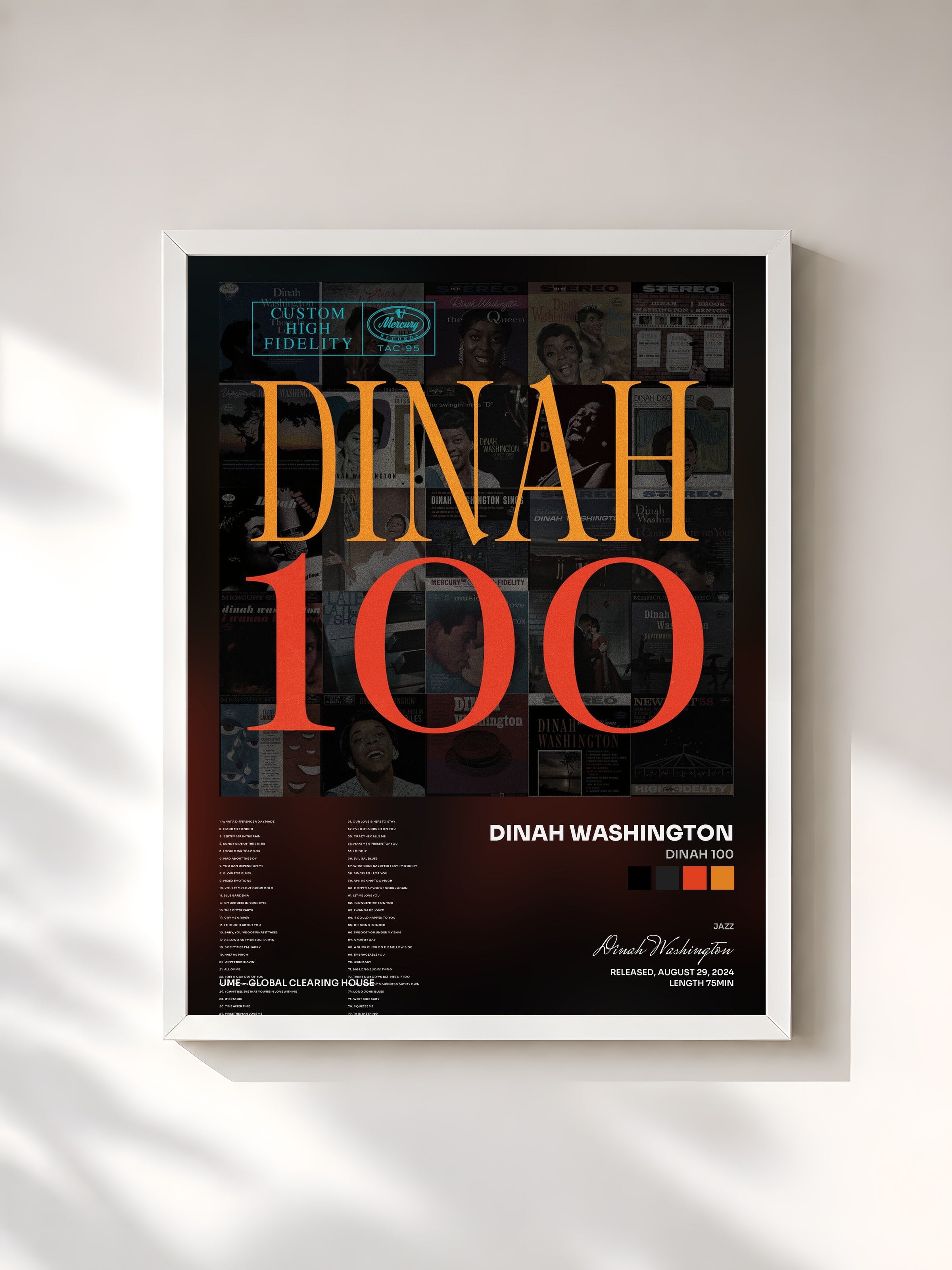 #blanc Tableau de l'album Dinah 100 de Dinah Washington, cadre blanc, imprimé et encadré en France