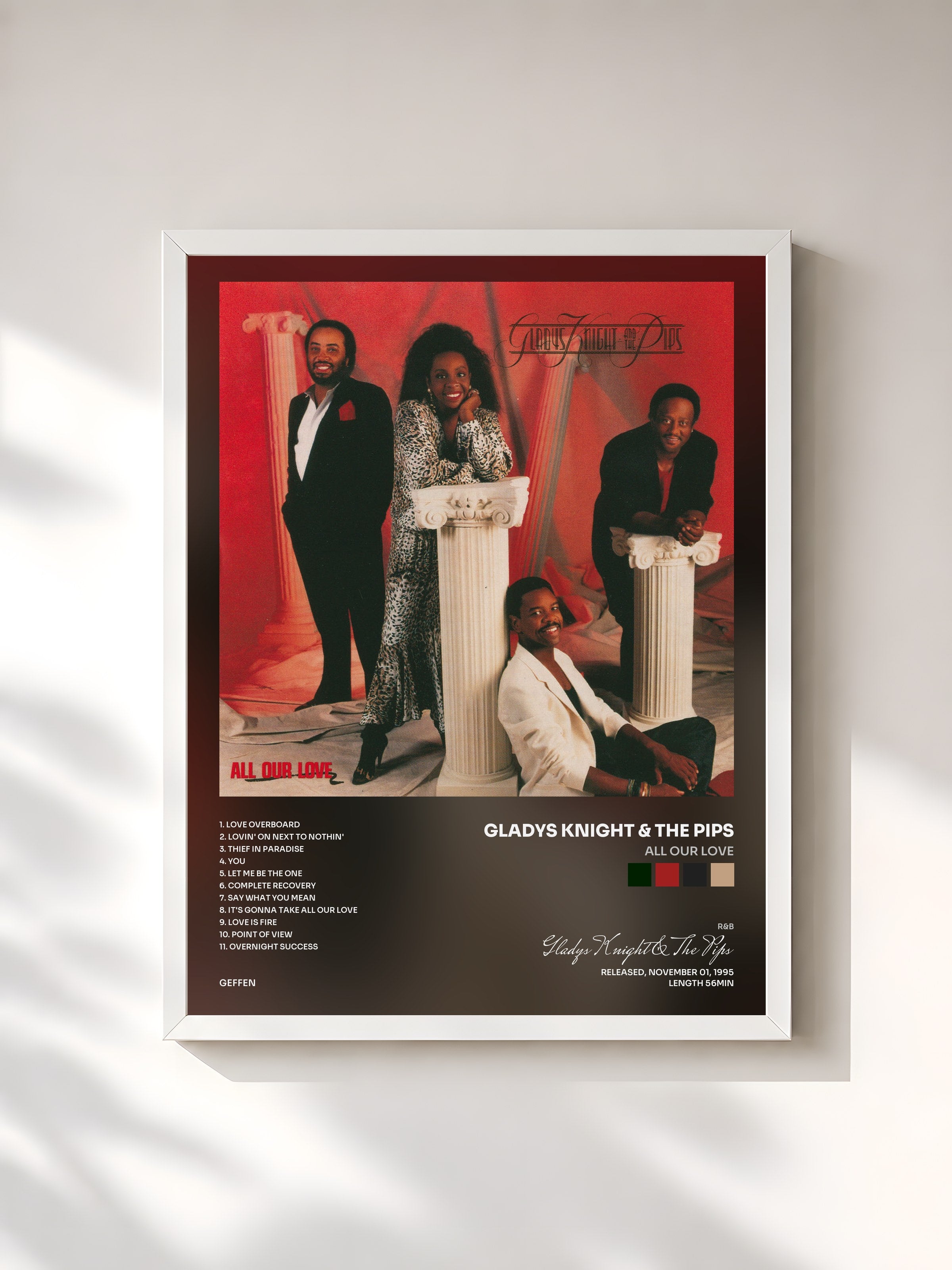 #blanc Tableau de l'album All Our Love de Gladys Knight & The Pips, cadre blanc, imprimé et encadré en France
